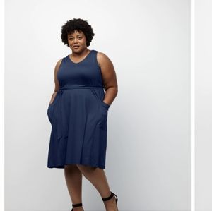 Merino wool sleeveless midi dress, navy blue, XL